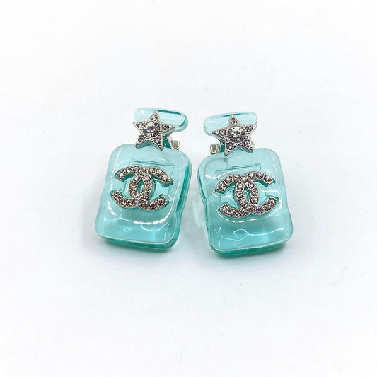 18K  Chanel Perfume Blue Bottle Earrings