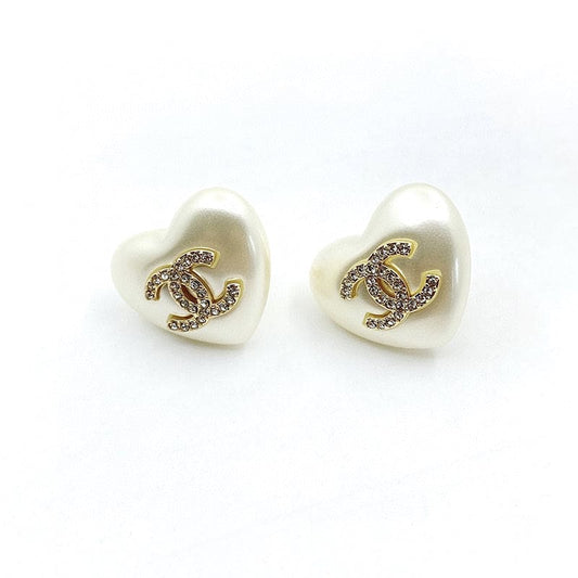 18K  Chanel Pearl Heart Earrings