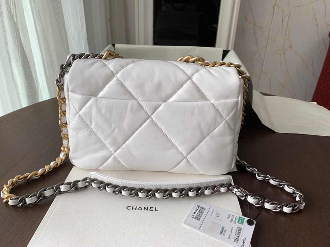 CHANEL 19 FLAP BAG 30 WHITE GOATSKIN