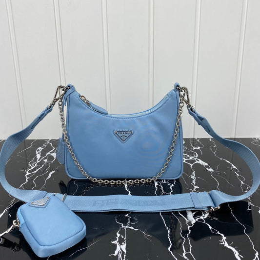 PRADA HOBO 22 BAG IN CERULEAN BLUE RE-NYLON