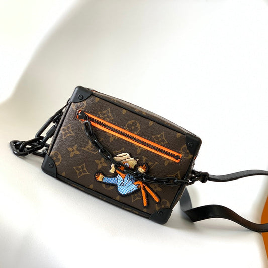 LOUIS VUITTON MINI SOFT TRUNK 18 IN BROWN MONOGRAM CANVAS WITH EMBROIDERED ANIMATED CHARACTER
