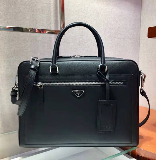 PRADA 38 BRIEFCASE IN BLACK SAFFIANO LEATHER