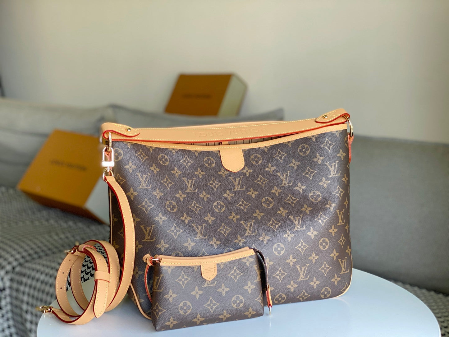 LOUIS VUITTON LV 25S GRACEFUL 46 IN BROWN MONOGRAM CANVAS LEATHER TRIM GOLD HARDWARE