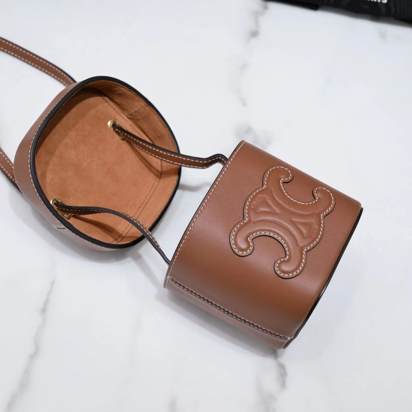 CELINE SQUARE BOX CROSSBODY BAG 11 CINNAMON BROWN CALFSKIN
