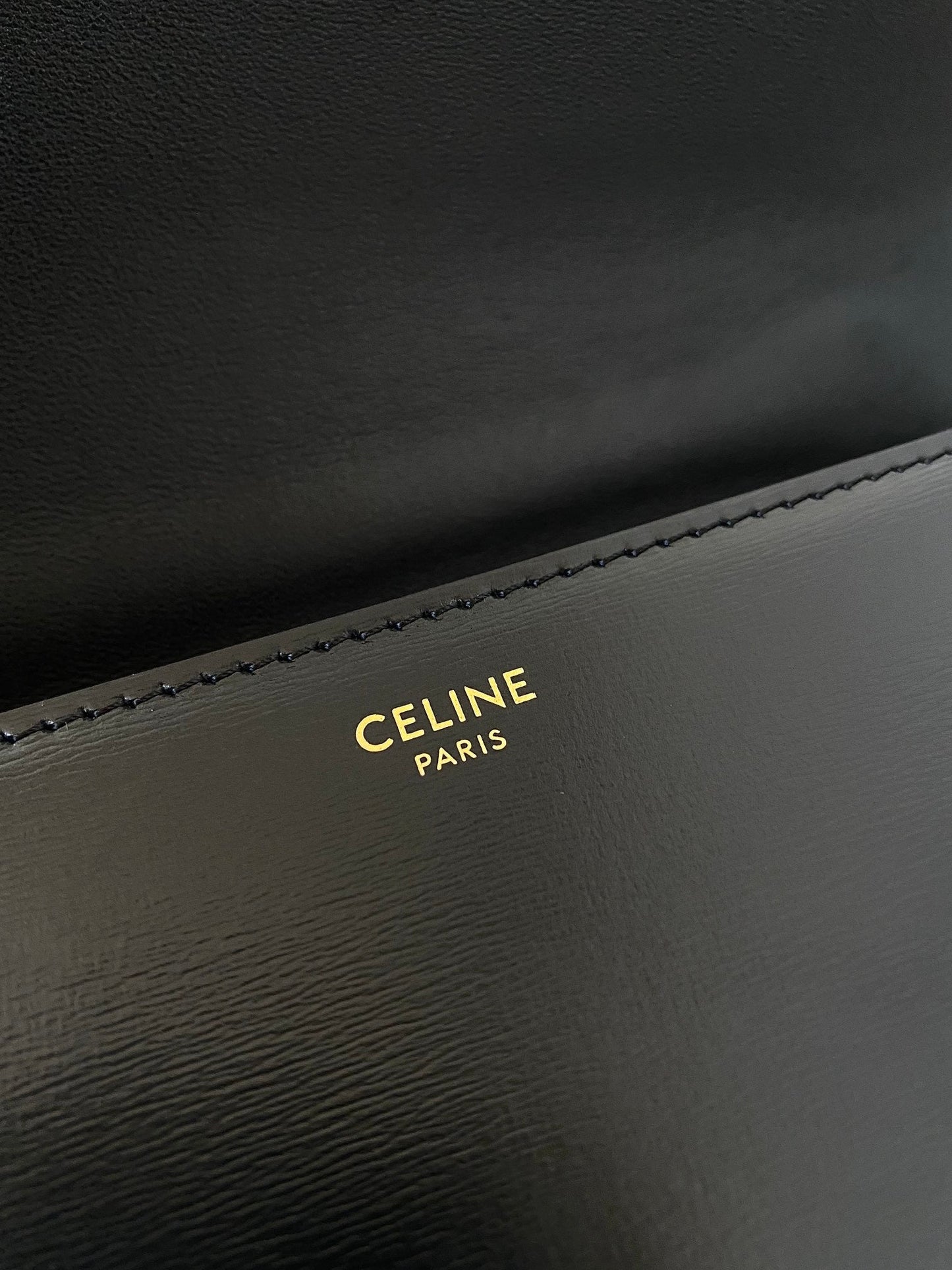 CELINE 20 CHAIN EMBOSSED ARMPIT BAG BLACK CALFSKIN