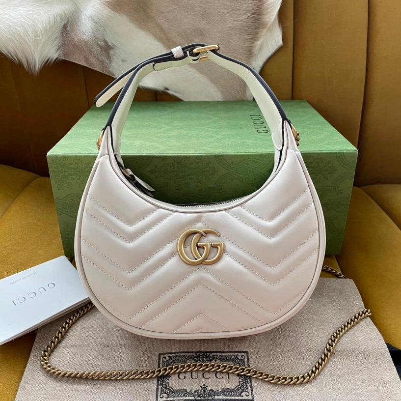 GUCCI MARMONT SHOULDER BAG 21 IN WHITE CALFSKIN GOLD HARDWARE