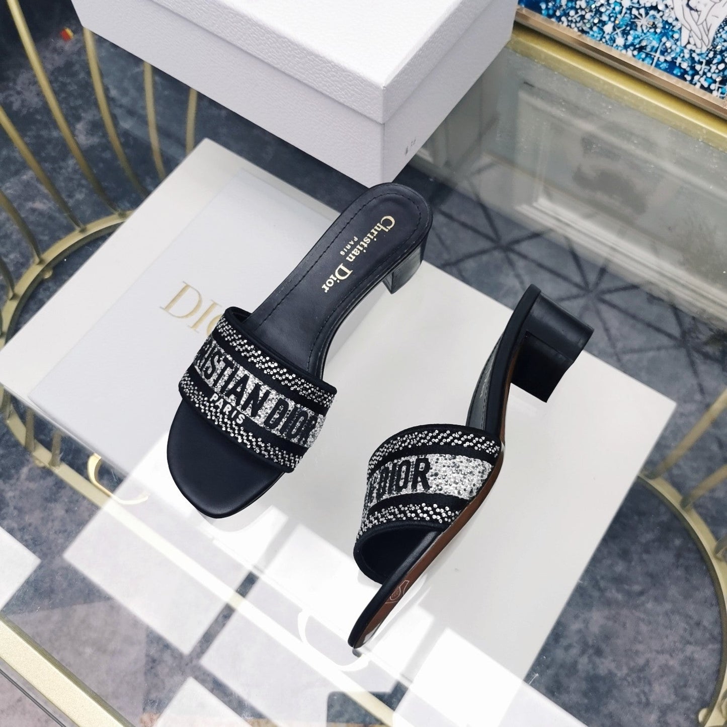 DIOR CD Mule Dway Heeled Slide 45mm Style 19