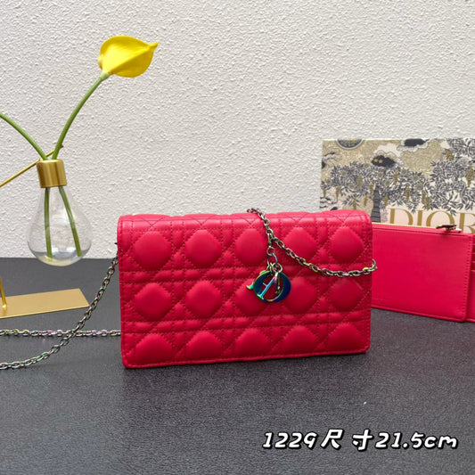 DIOR CARO SLIM POUCH 21 BAG IN CHERRY RED CALFSKIN