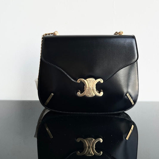 CELINE BESACE TRIPHOME 24 BLACK GLOSSY CALFSKIN