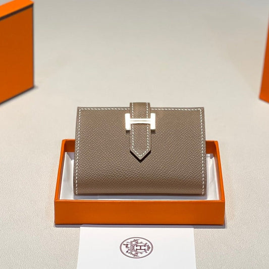 HERMES MINI BEARN WALLET 10.5 ETOUPE EPSOM GOLD HARDWARE