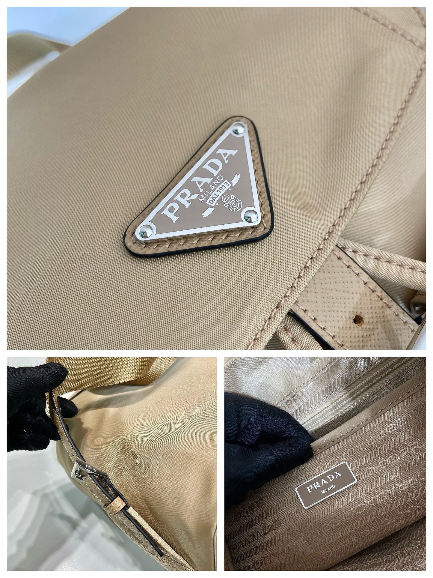 PRADA SMALL BACKPACK 28 IN SHOELACE BEIGE PARACHUTE FABRIC