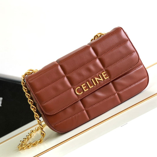 CELINE MONOCHROME 24 QUILTED CHERRY RED LAMBSKIN CHAIN SHOUDER BAG