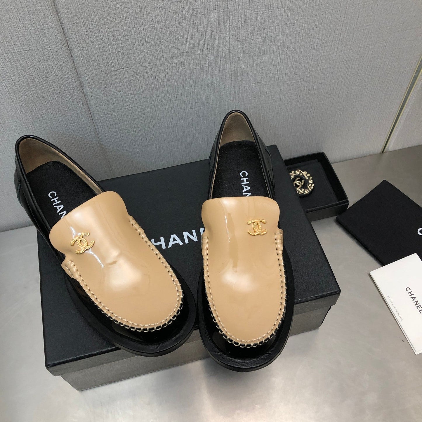 CHANEL Double C Beige Cream Loafers Sheepskin