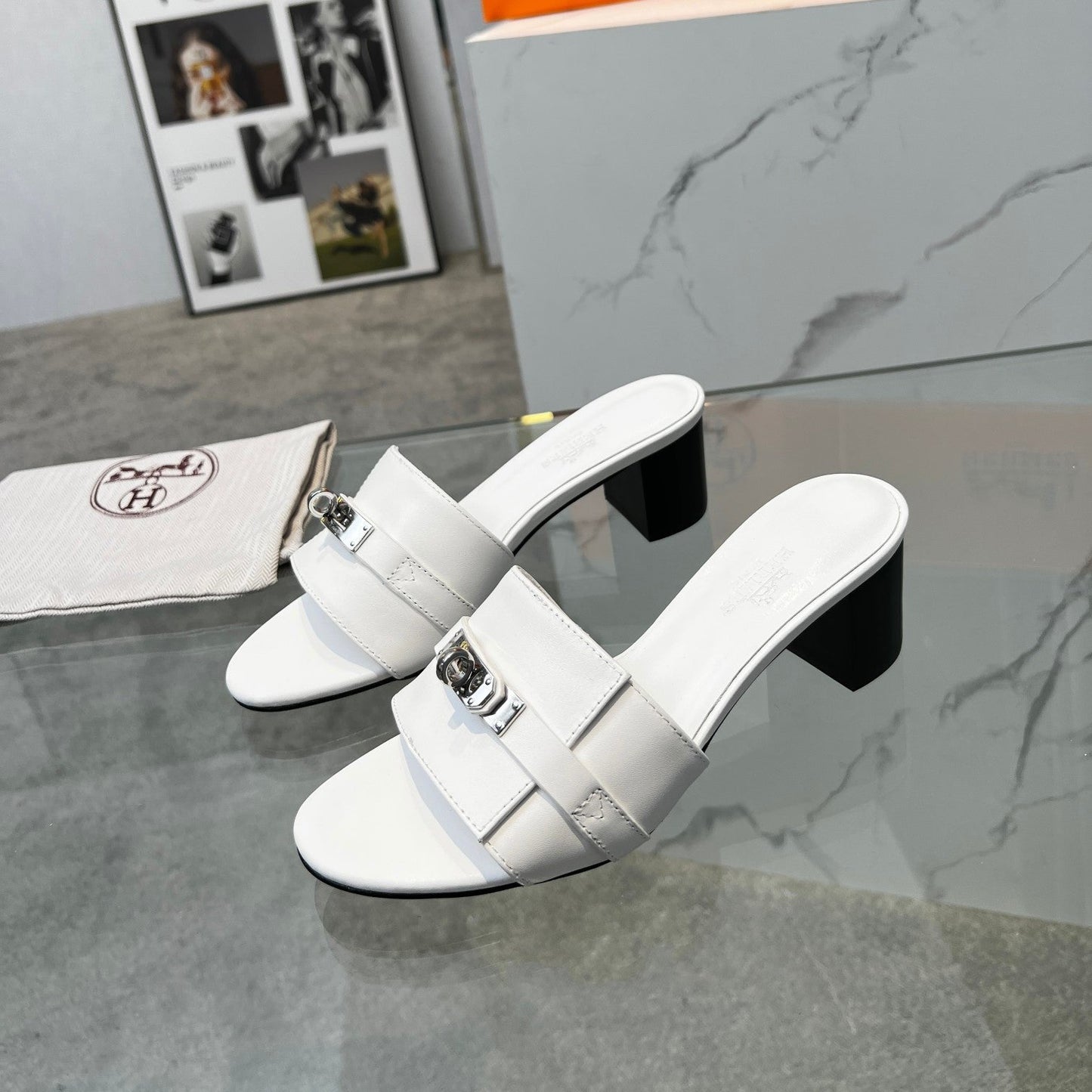 HERMES Gigi 50 Sandal White Calfskin
