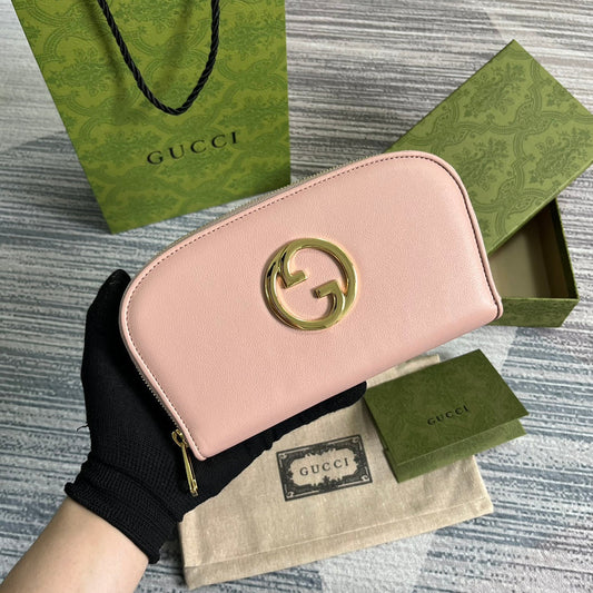 GUCCI BLONDIE 21 FULL ZIP WALLET IN LIGHT PINK CALFSKIN