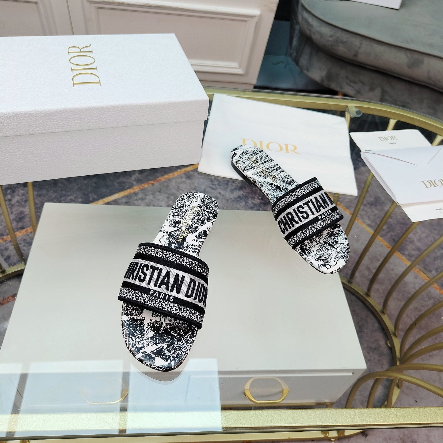 DIOR CD Mule Dway Slide 10mm Multi-motifs Style 13