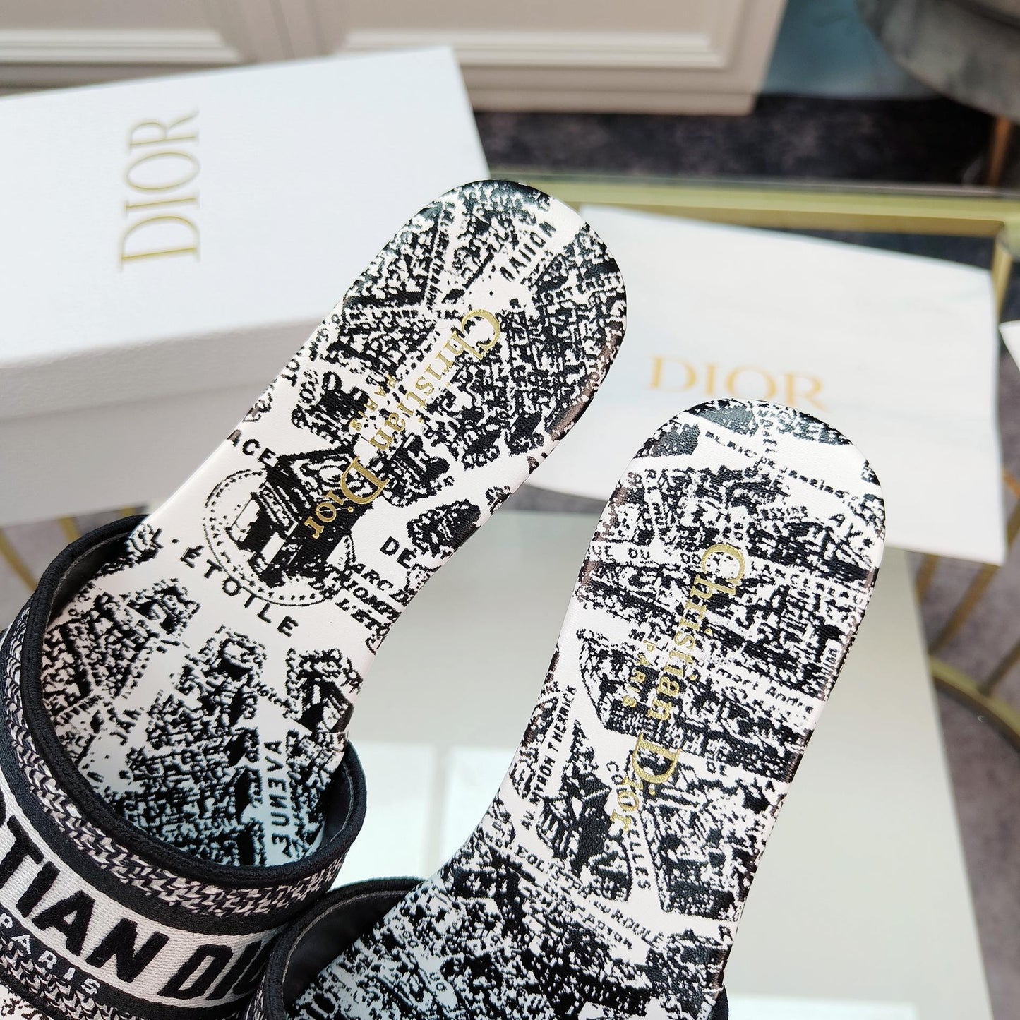 DIOR CD Mule Dway Slide 10mm Multi-motifs Style 13