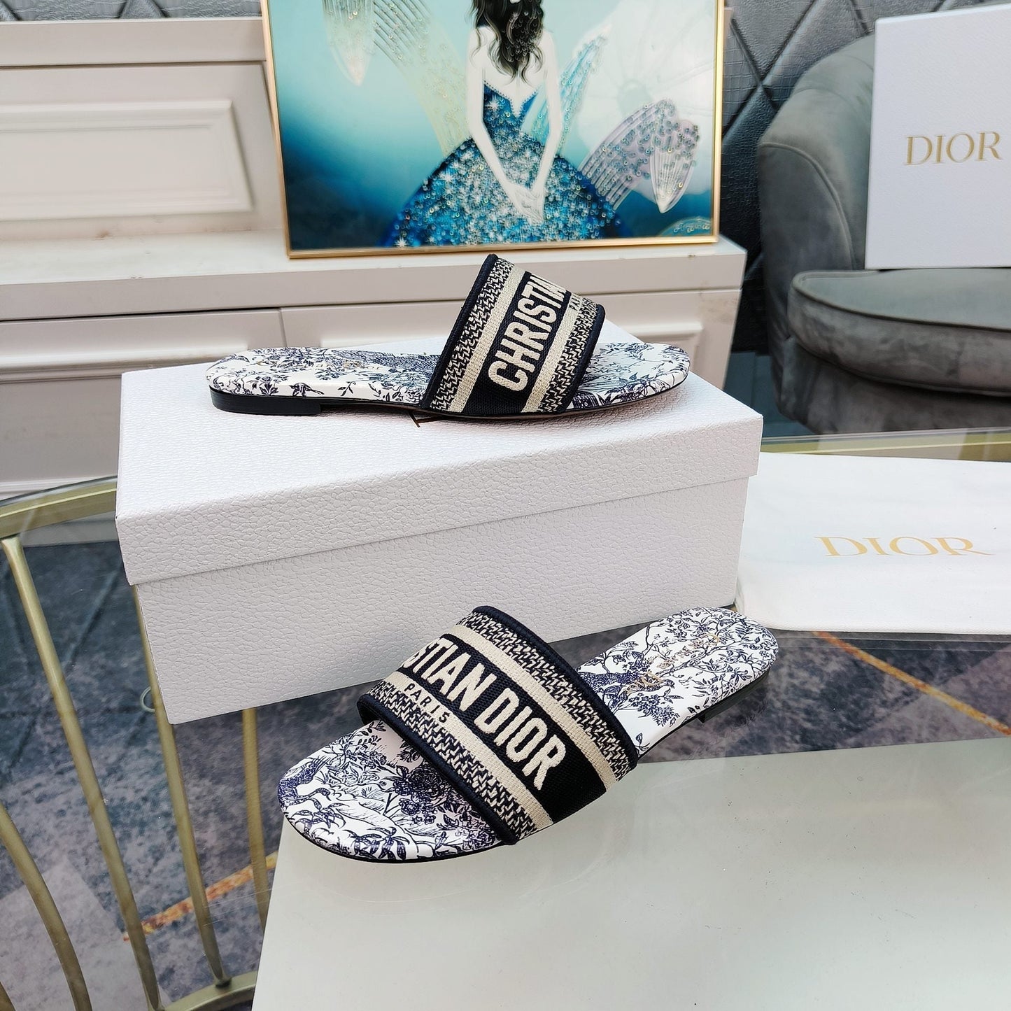 DIOR CD Mule Dway Slide 10mm Multi-motifs Style 11