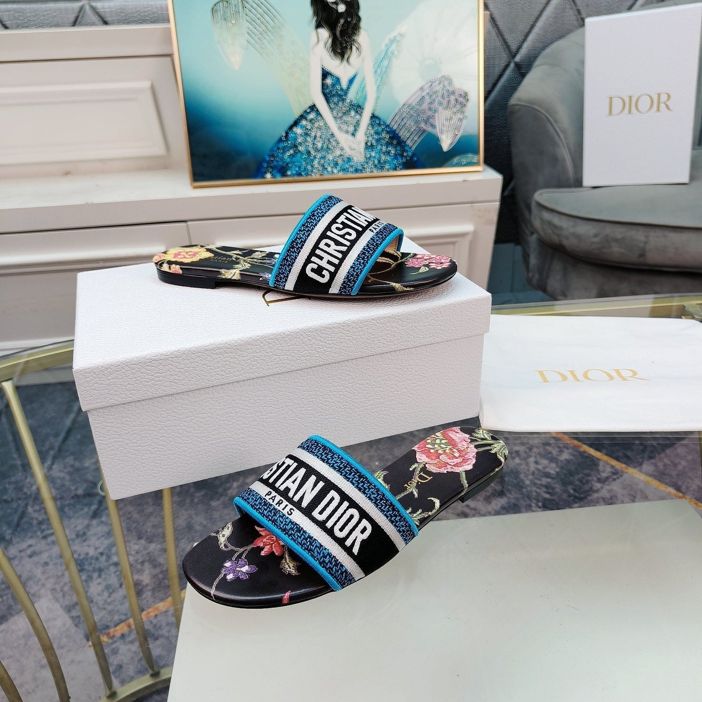DIOR CD Mule Dway Slide 10mm Multi-motifs Style 10