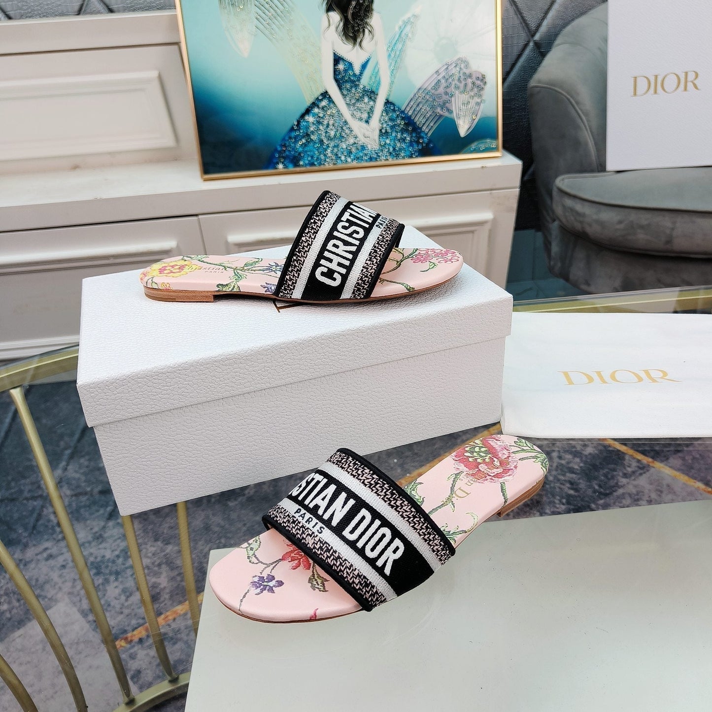 DIOR CD Mule Dway Slide 10mm Multi-motifs Style 9