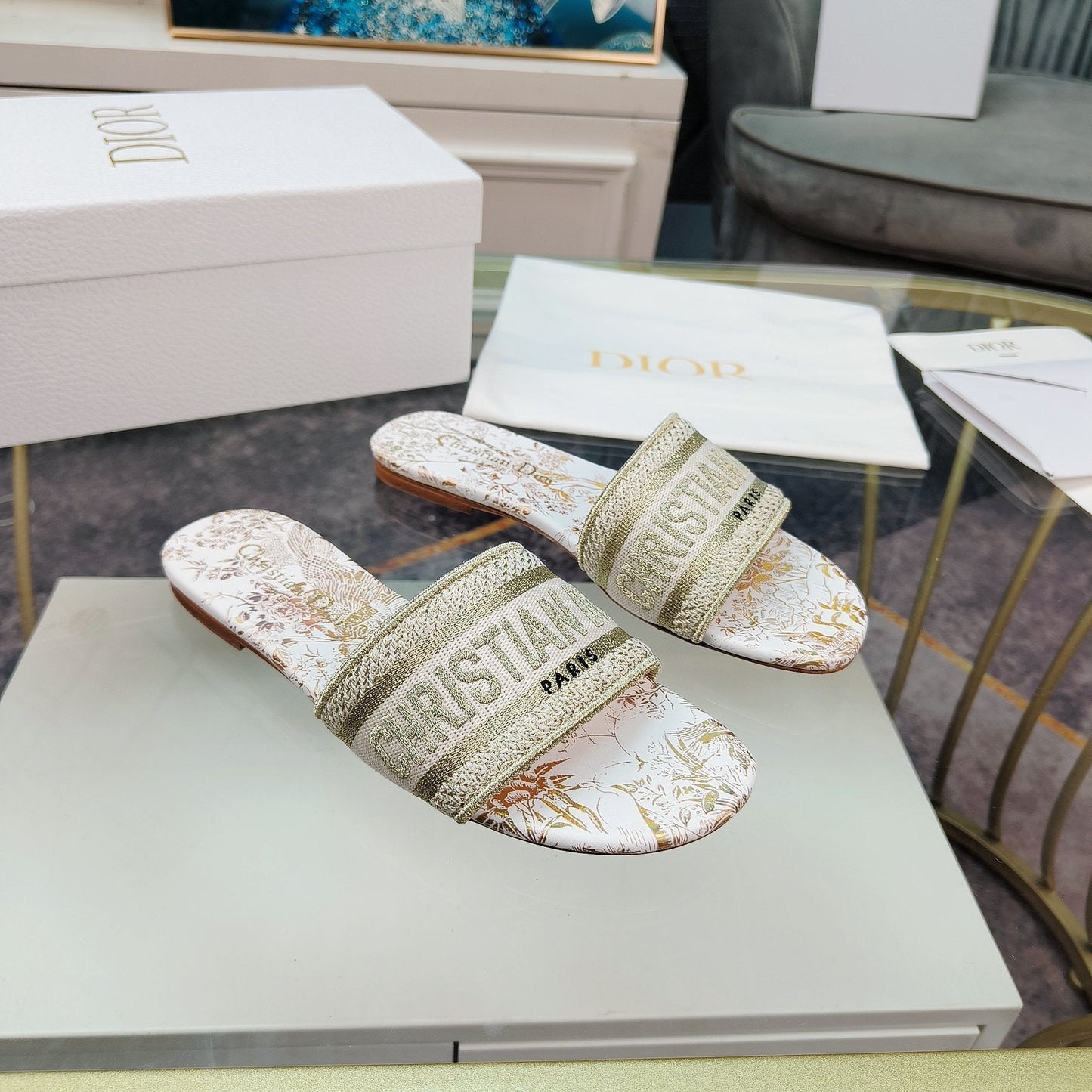 DIOR CD Mule Dway Slide 10mm Multi-motifs Style 7