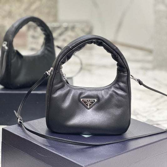 PRADA HOBO BAG 21 IN BLACK SOFT LAMBSKIN