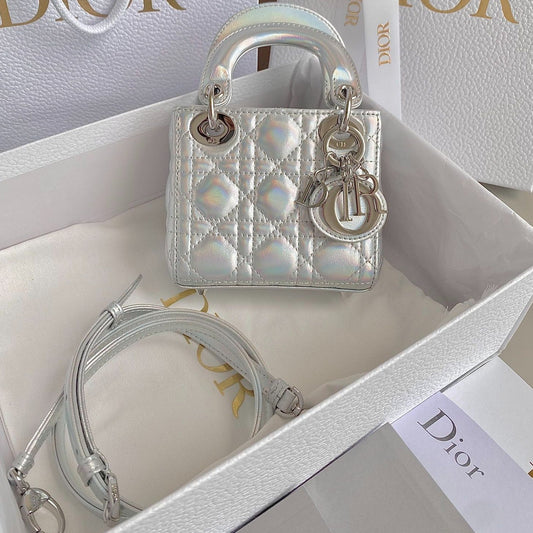 DIOR MICRO LADY 12 BAG IN SILVER LAMBSKIN