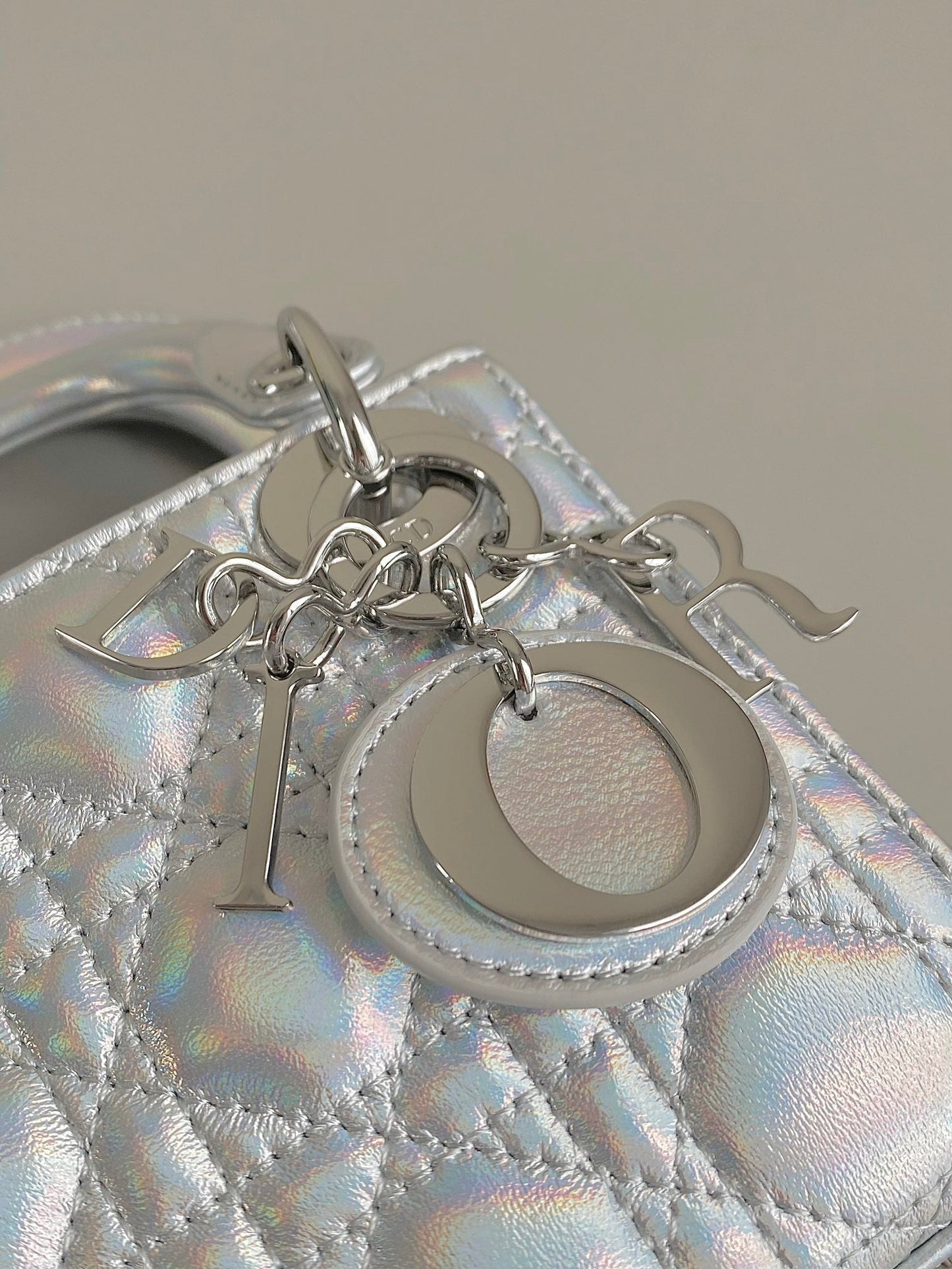 DIOR MICRO LADY 12 BAG IN SILVER LAMBSKIN