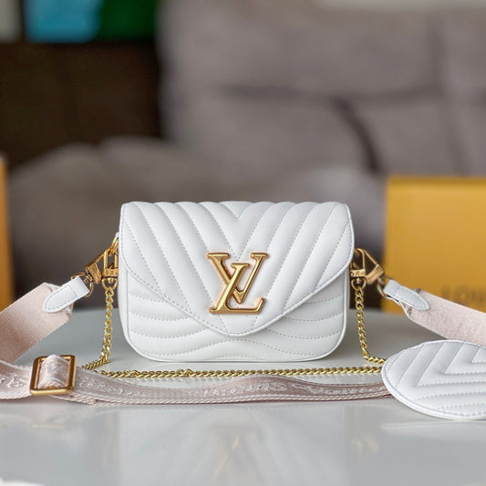 LOUIS VUITTON LV 25S WAVE MULTI POCHETTE 19 IN WHITE CALFSKIN GOLD HARDWARE