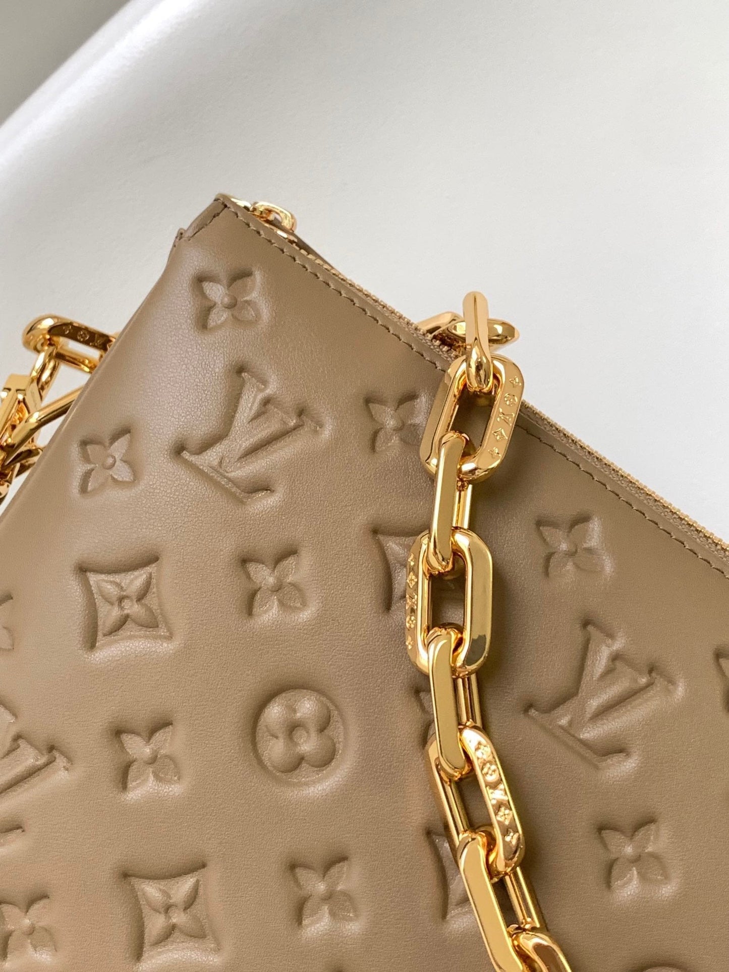 LOUIS VUITTON COUSSIN PM 26 IN BROWN MONOGRAM EMBOSSED LAMBSKIN GOLD HARDWARE