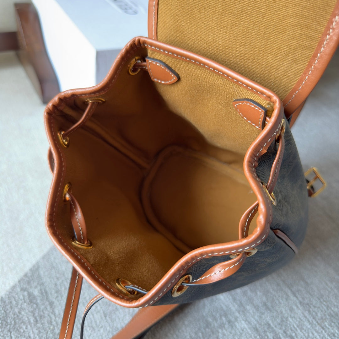 CELINE SMALL FOLCO BACKPACK 20 IN BLACK TRIOMPHE CANVAS