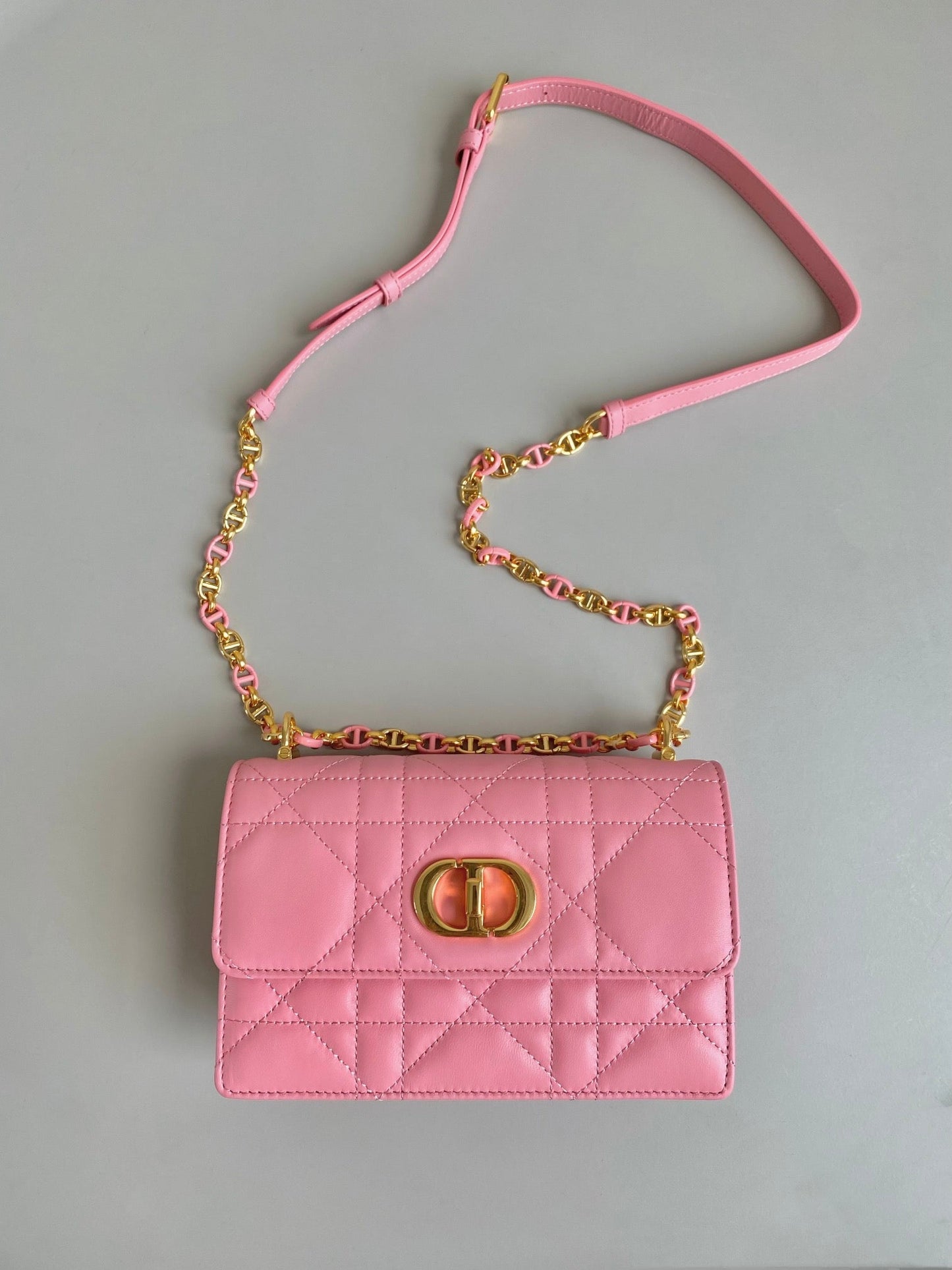 DIOR MINI CHAIN BAG 17 IN LIGHT PINK CALFSKIN