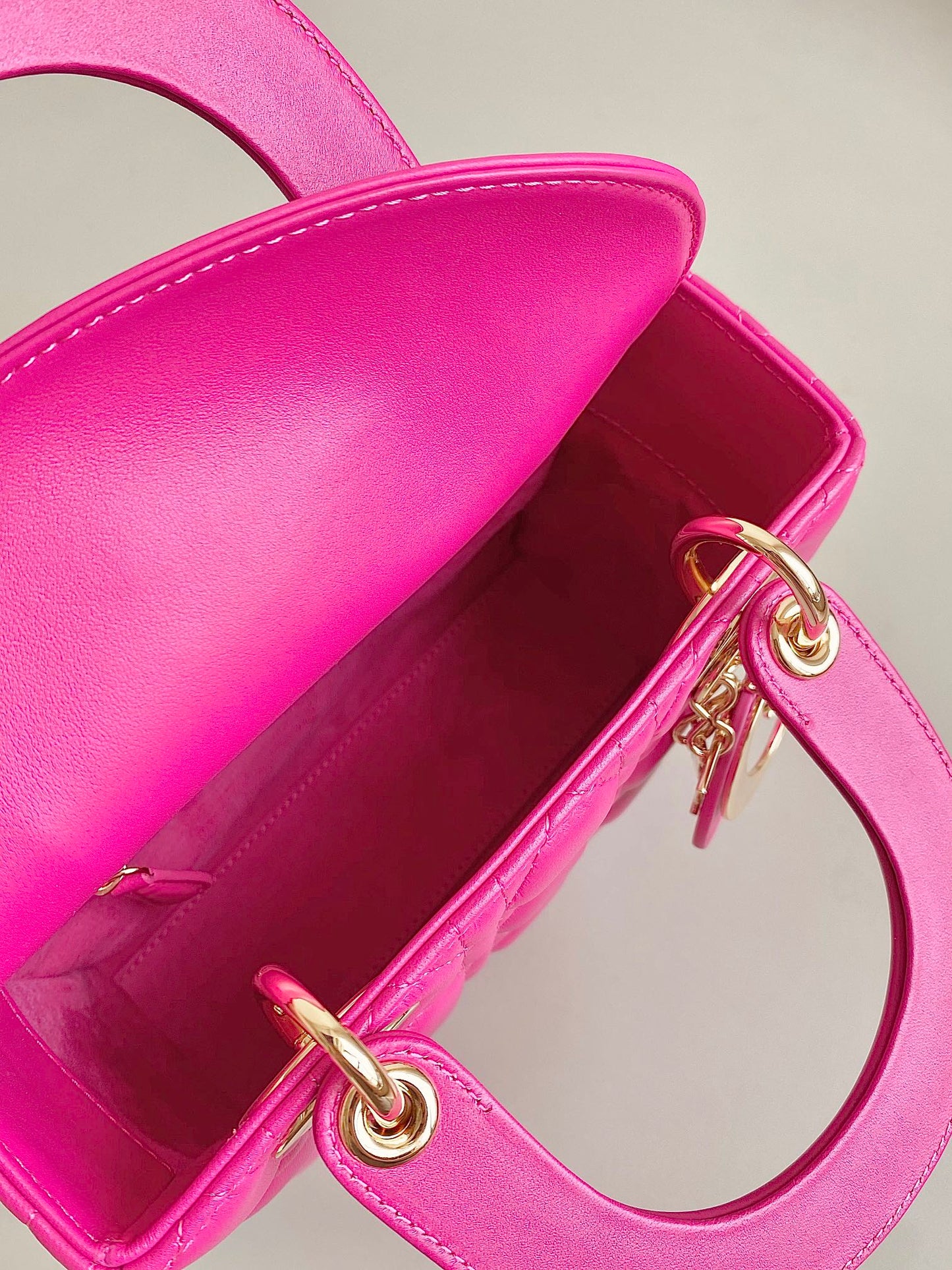 DIOR MEDIUM LADY 20 HANDBAG IN HOT PINK LAMBSKIN