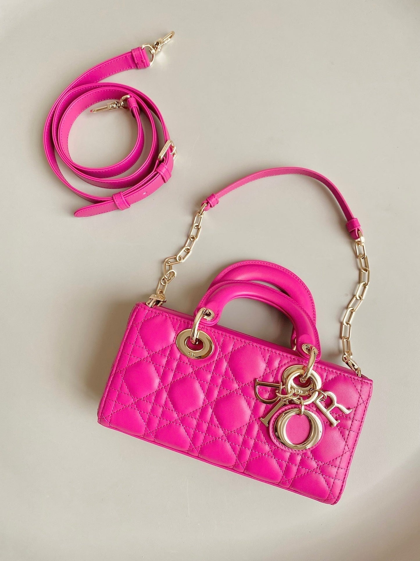 DIOR D-JOY BAG 22 IN HOT PINK LAMBSKIN