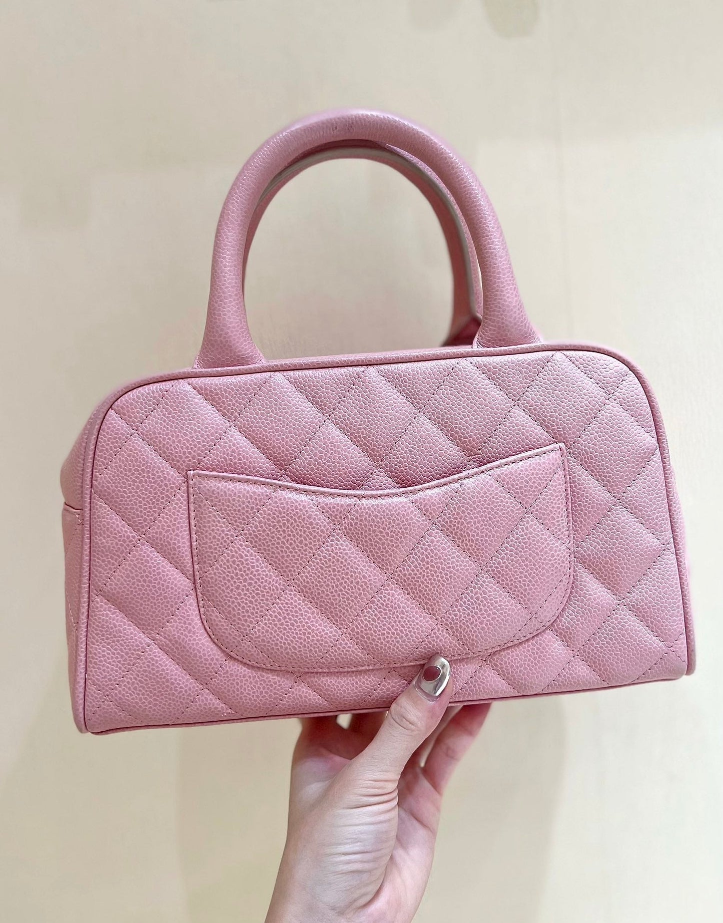 CHANEL 25S  QUILTED CAVIAR BOWLING BAG 27 IN PINK CALFSKIN