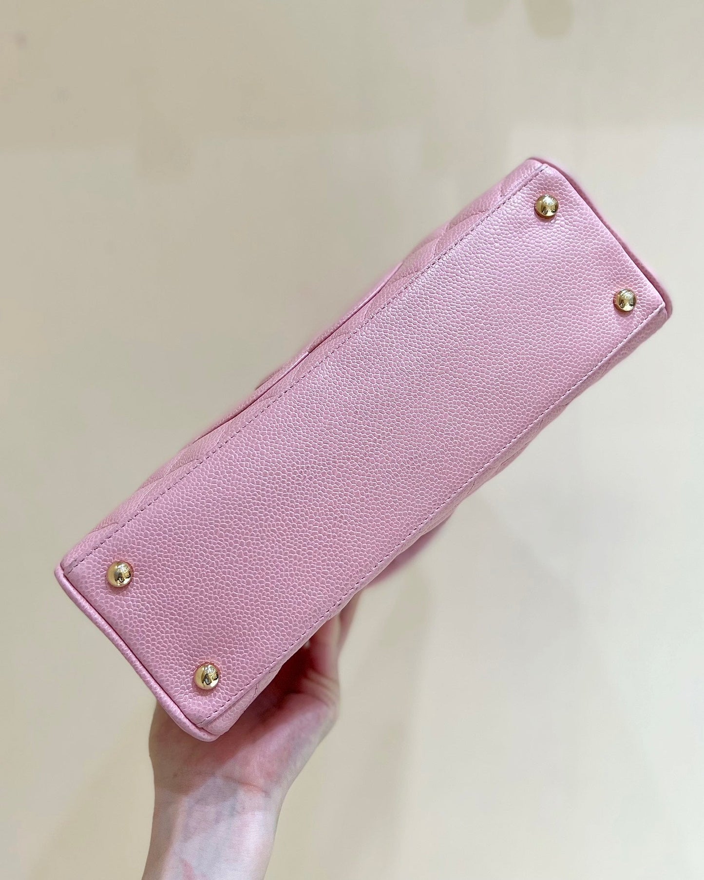 CHANEL 25S  QUILTED CAVIAR BOWLING BAG 27 IN PINK CALFSKIN
