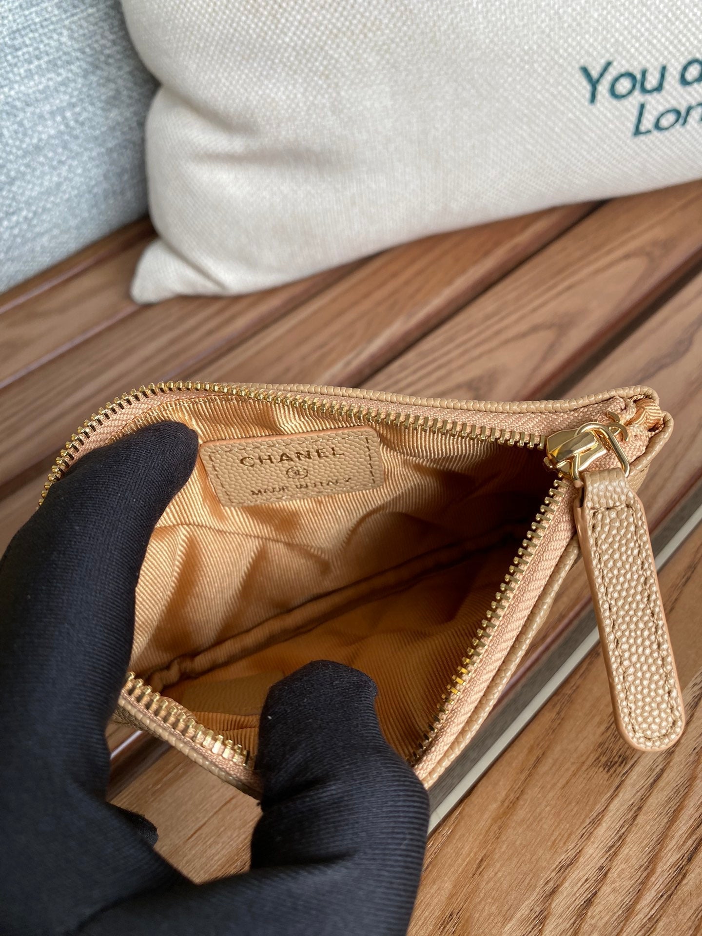 CHANEL CLASSIC SMALL 15 ZIPPED POUCH IN DARK BEIGE GRAINED CALFSKIN