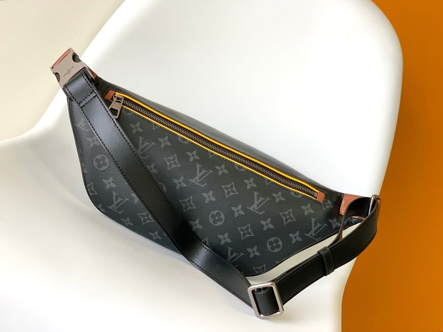 LOUIS VUITTON LV 25S BUMBAG 37 IN BLACK AND YELLOW COATED MONOGRAM CALFSKIN