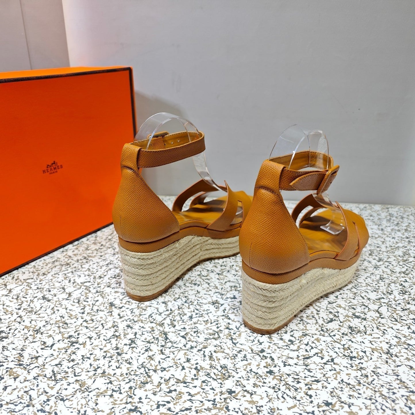 HERMES ELDA ESPADRILLE 80 AMBER CALFSKIN