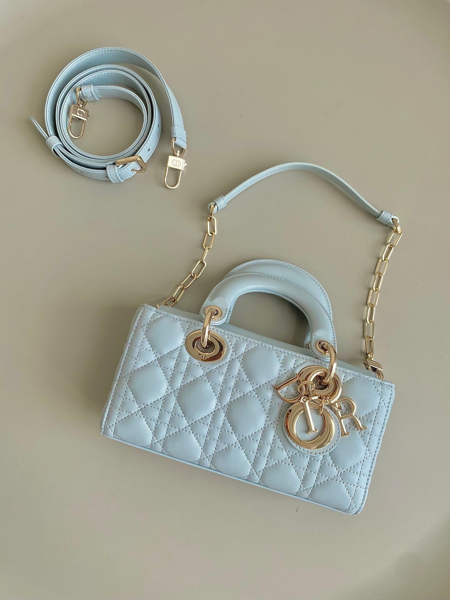 DIOR D-JOY BAG 22 IN LIGHT BLUE LAMBSKIN