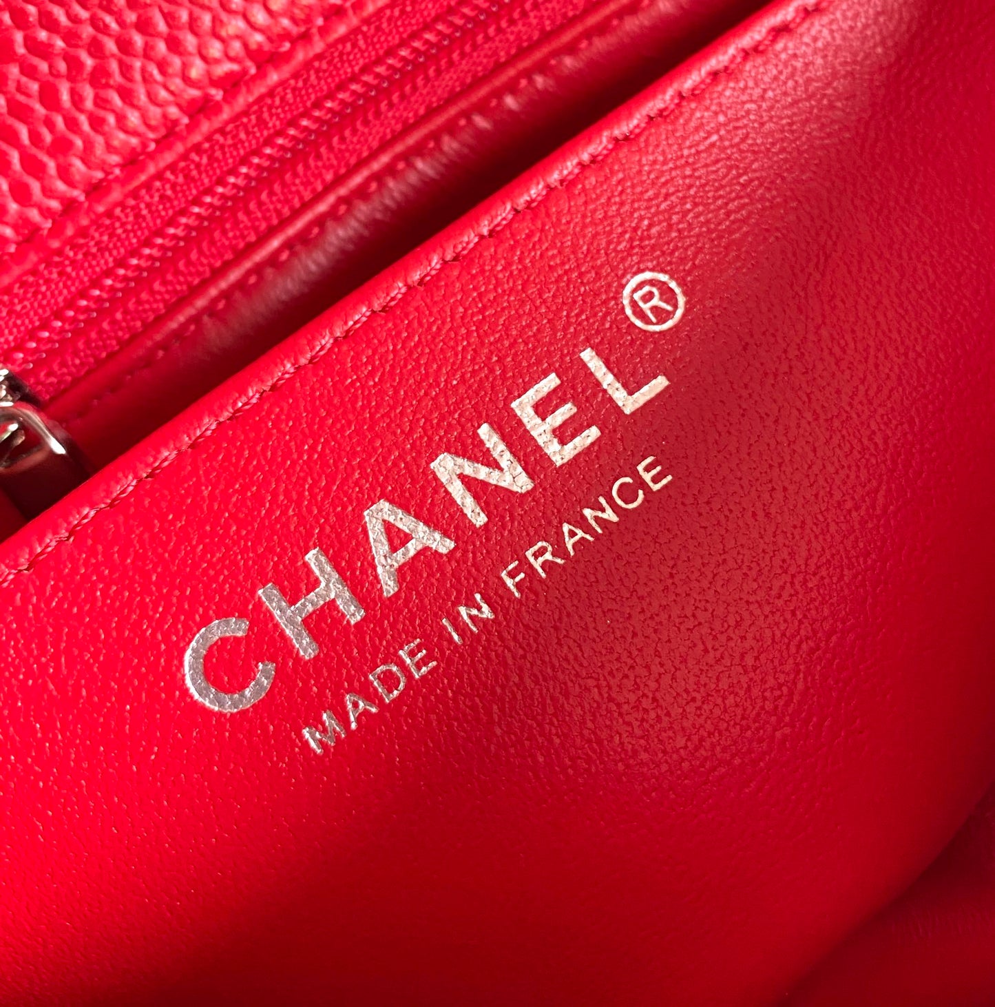 CHANEL MINI RECTANGLE FLAP BAG 20CM RED CAVIAR SILVER HARDWARE