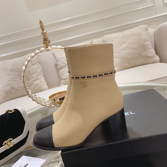 CHANEL MID-HEEL ANKLE BOOTS IN TORTILLA BROWN SMOOTH CALFSKIN