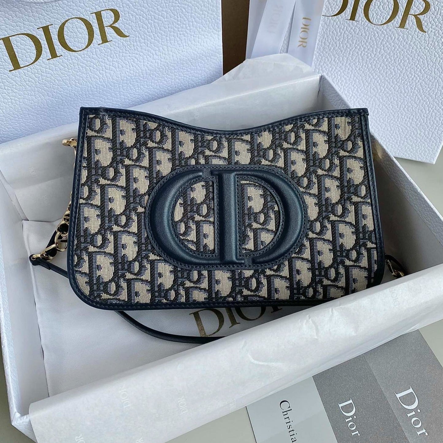 DIOR MINI HOBO 23 BAG IN BLUE OBLIQUE JACQUARD