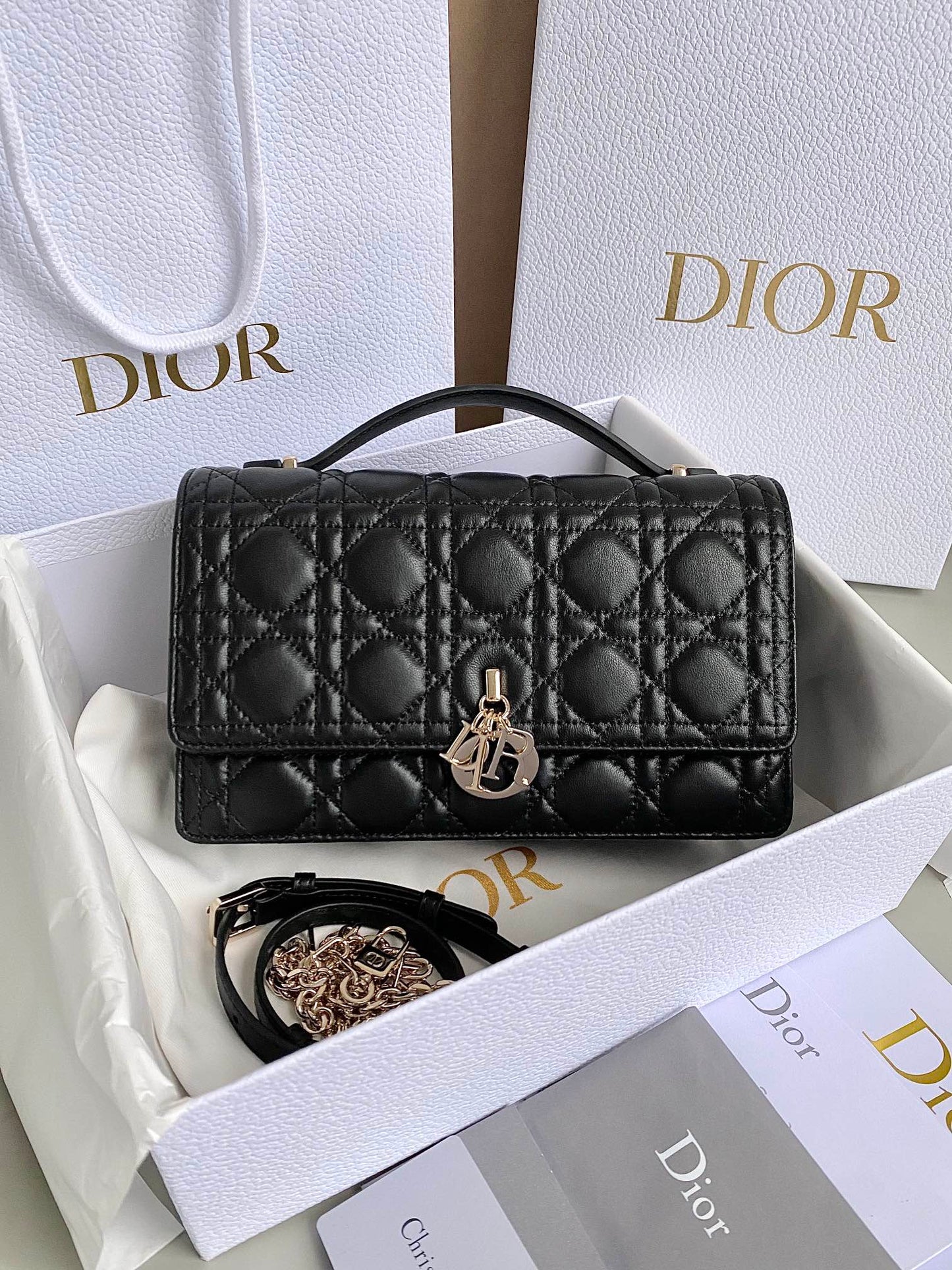 DIOR MISS LADY 24 LARGE BAG IN BLACK LAMBSKIN