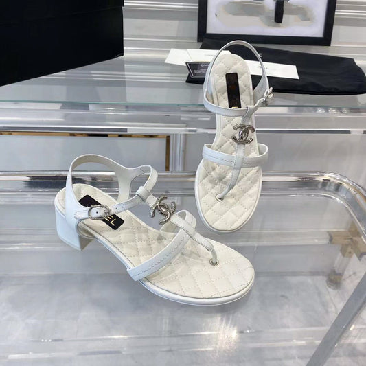 CHANEL sandals white quilted lambskin