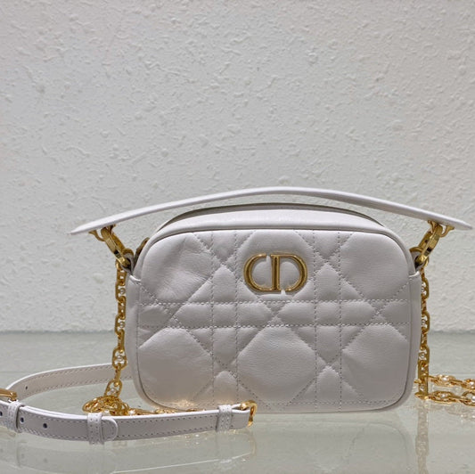 DIOR CARO BOX BAG 19 IN WHITE QUILTED MACROCANNAGE CALFSKIN