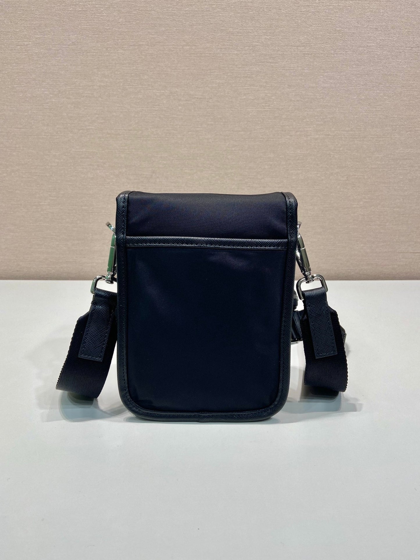 PRADA PHONE BAG 19 IN BLACK RE-NYLON AND SAFFIANO LEATHER TRIM