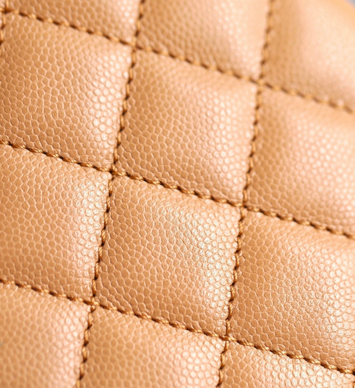 CHANEL 25S FLAP BAG 24 CM IN LIGHT BROWN LAMBSKIN WITH GOLD HARDWARE