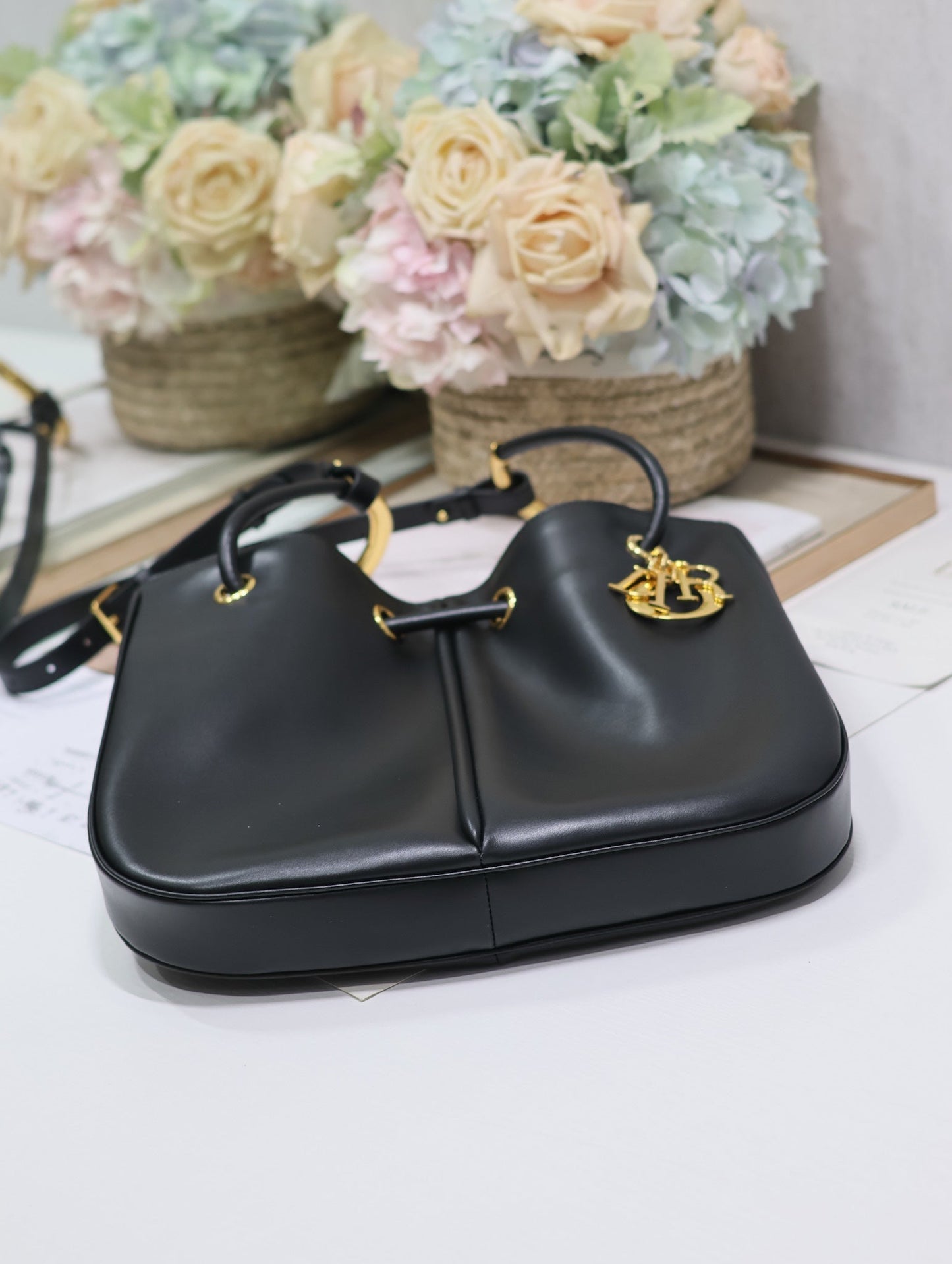 DIOR MEDIUM 34 NOLITA BAG IN BLACK SMOOTH CALFSKIN
