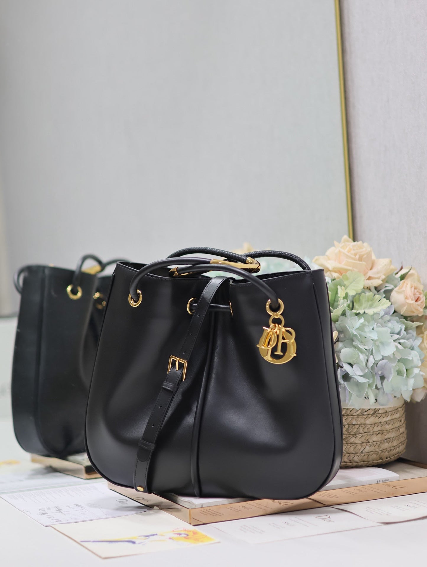 DIOR MEDIUM 34 NOLITA BAG IN BLACK SMOOTH CALFSKIN